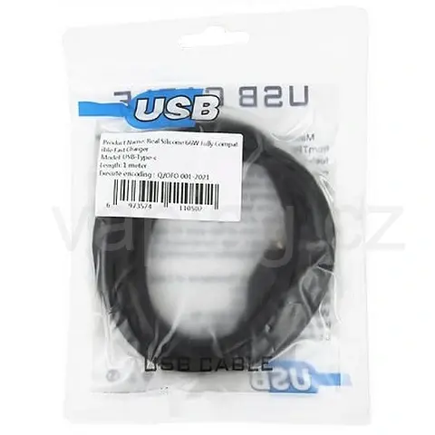 Silicagel datový a nabíjecí kabel 66W USB-A > USB-C (1m) černá